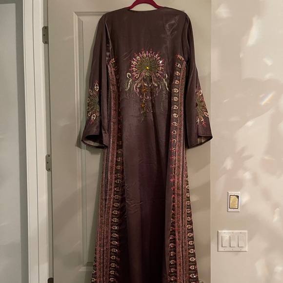 Purple Long Sleeve Modest Kaftan Dress With Pink Threading & Rhinestones Size M - Picture 4 of 5